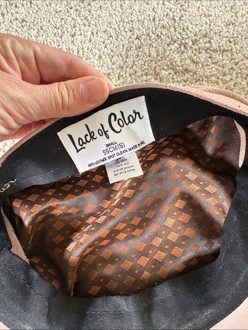 Lack Of Color Pink Suede Hat with Patterned Lining - Picture 3 of 4